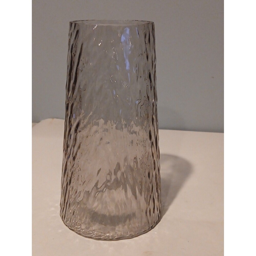 8”smoky Glass Log Vase Textured 3D Stump Modern Contemporary Mcm Ice Mint